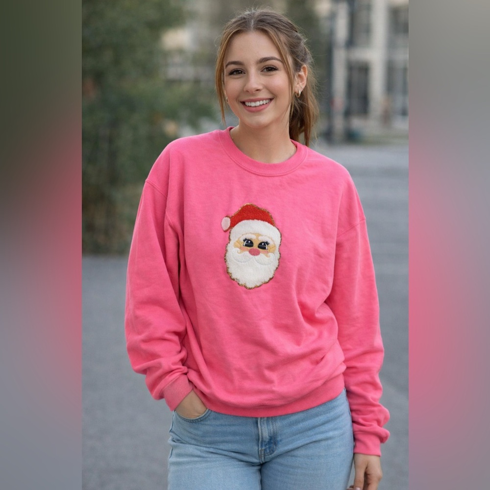 TikTok famous Santa Sweater  Vibrant Pink Sweatshirt teachercore